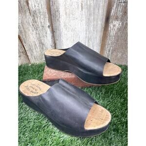 KORK-EASE Yazmin Platform Black Leather Slide Sandal Women's 10